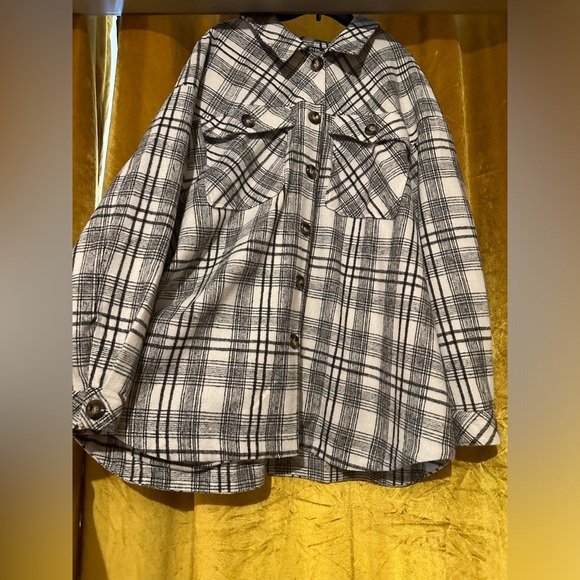 Nasty Gal Black and White Plaid Fringe Shacket - Picture 4 of 4